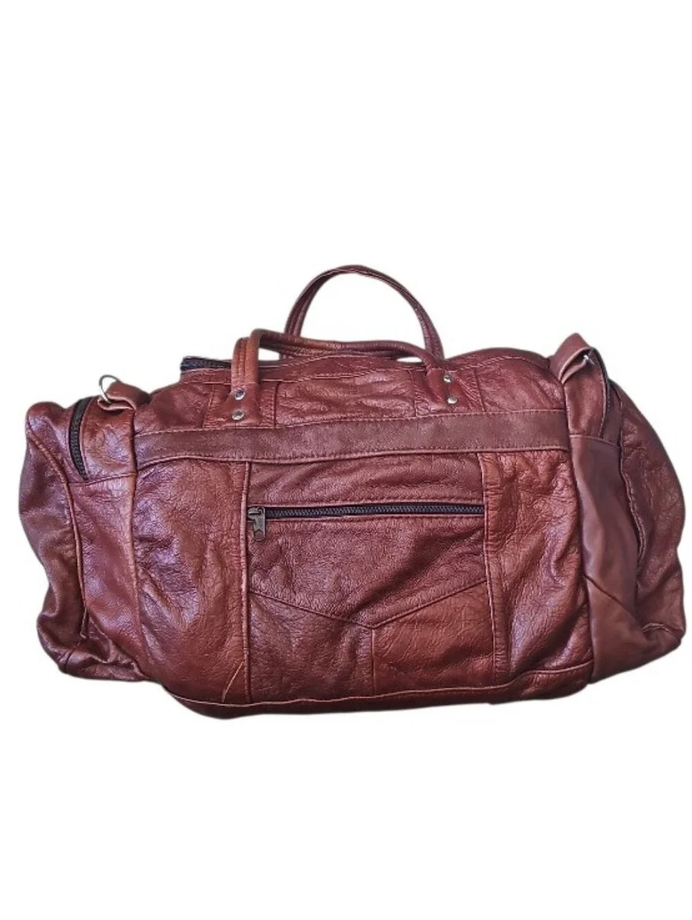 Vintage Handmade Mexican Genuine Leather Duffel Bag Brown Weekender Travel Carry